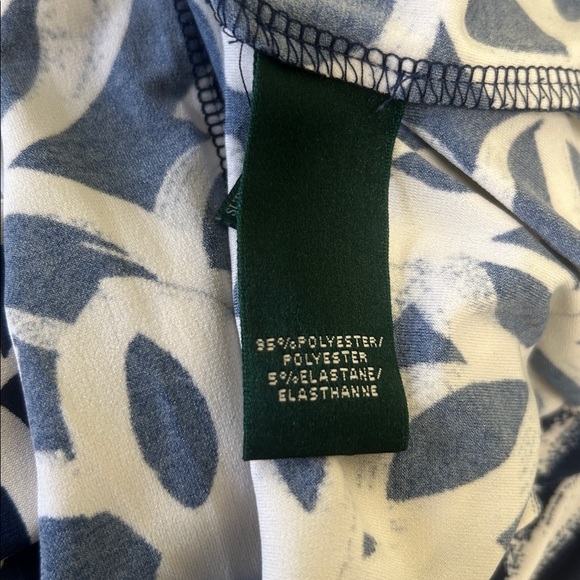 Lauren Ralph Lauren Blue White Abstract Floral Stretch Faux Wrap Dress Size 10 - Picture 8 of 9